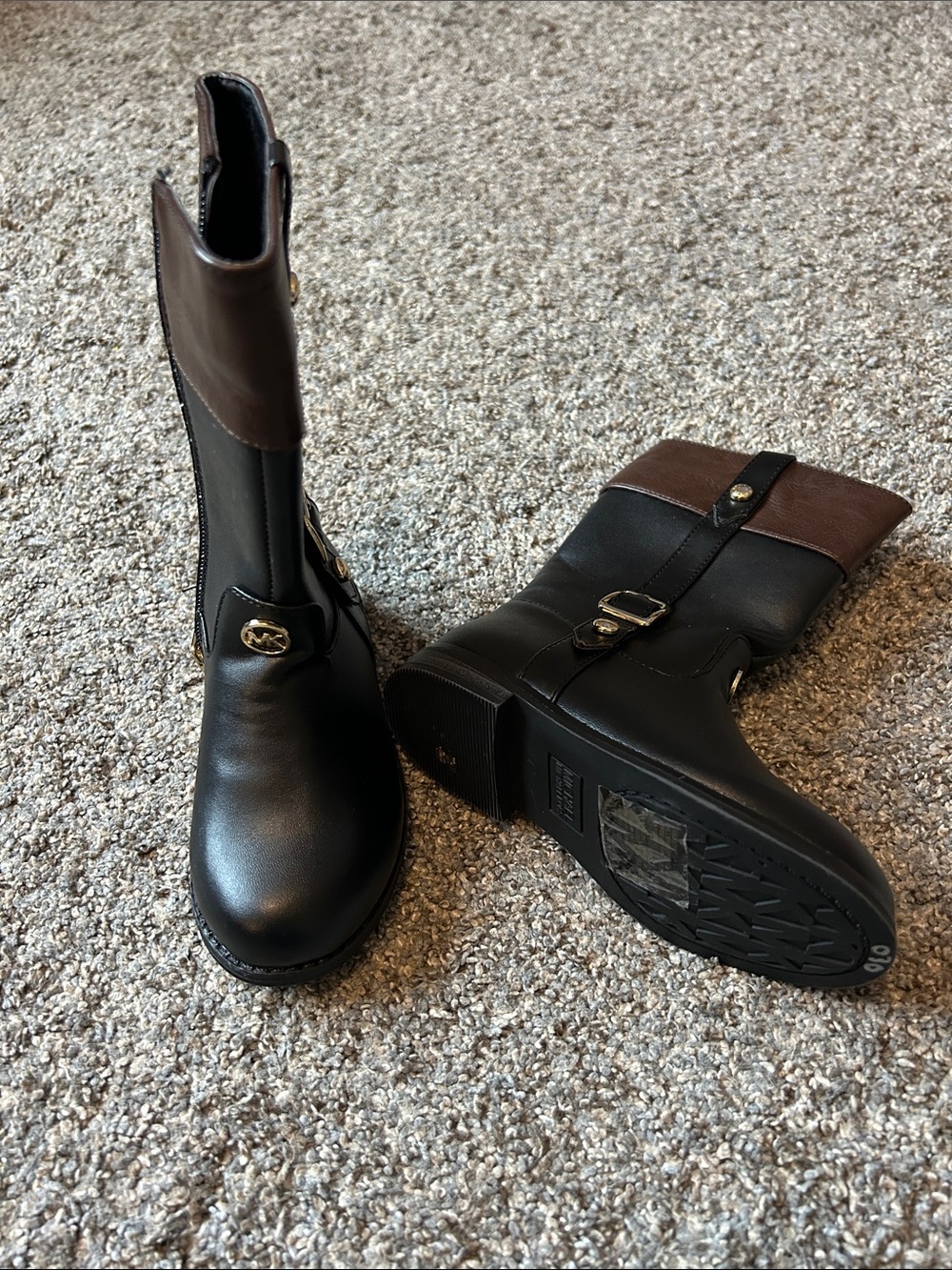Michael Kors Black and Brown Kids Riding Boots with Gold Accent